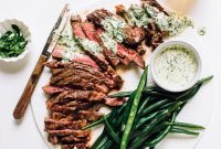 Grilled Flat Iron Steak with Creamy Peruvian Green Sauce