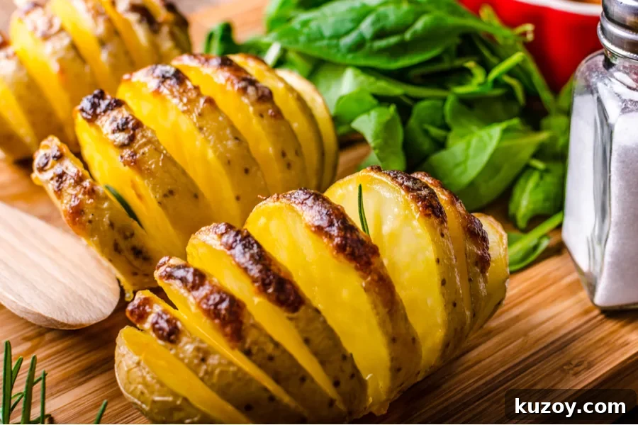 Hasselback Potatoes: Crispy Sliced Baked Potatoes with Garlic Butter 6 baked sliced potatoes