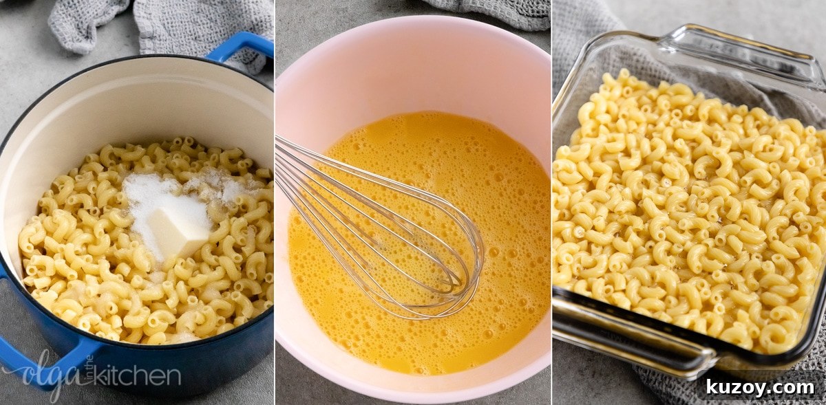 Baked Sweet Pasta and Egg Casserole Recipe 5 Baked Sweet Pasta Eggs Casserole is a childhood dish and a major family pleaser. Every bite is loaded with pasta and eggs with a little hint of sweetness within each bite. #pasta #bakedpasta #onepotmeal #pastacasserole #dessertpasta #breakfast #olgainthekitchen