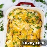 Close up image of Ravioli Alfredo in baking dish.