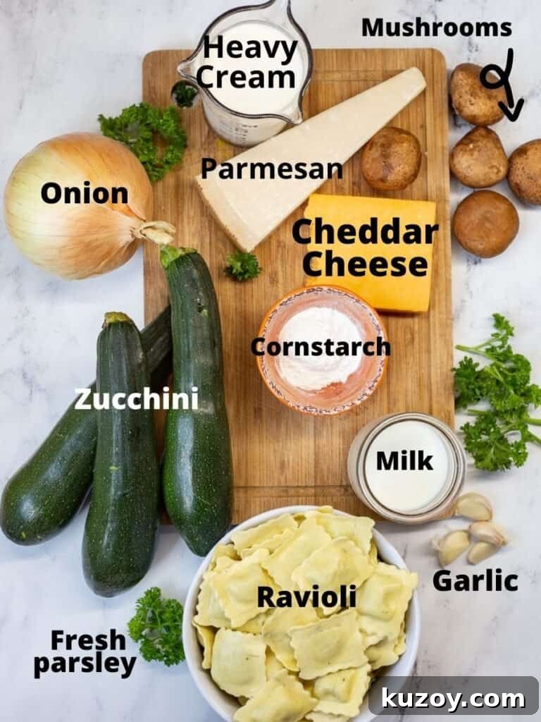 Baked Ravioli Alfredo Casserole with Creamy Parmesan Sauce 3 Ingredients for Baked Ravioli Alfredo.
