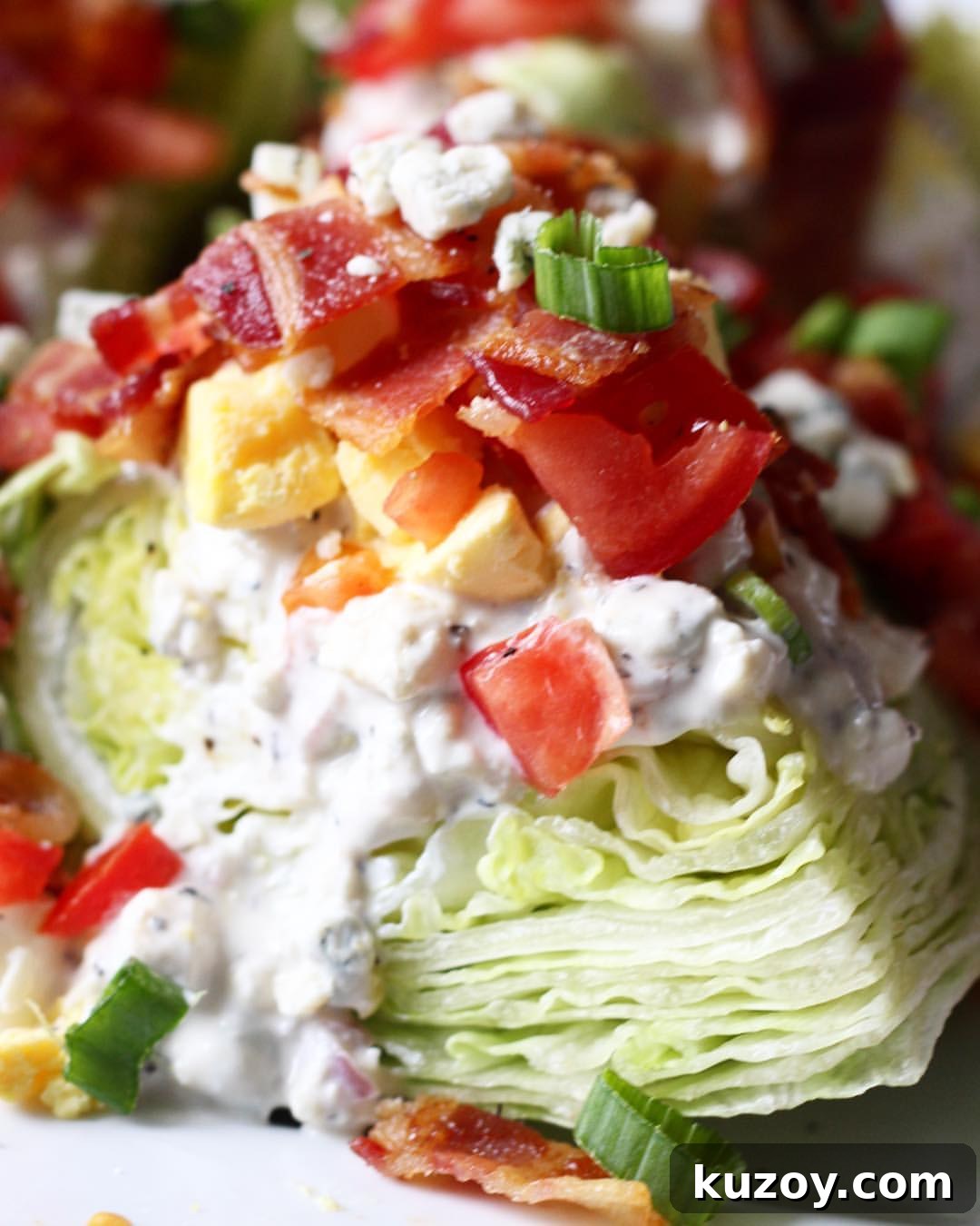 Classic Blue Cheese Wedge Salad with Creamy Dressing 3 Close-up of salad ingredients