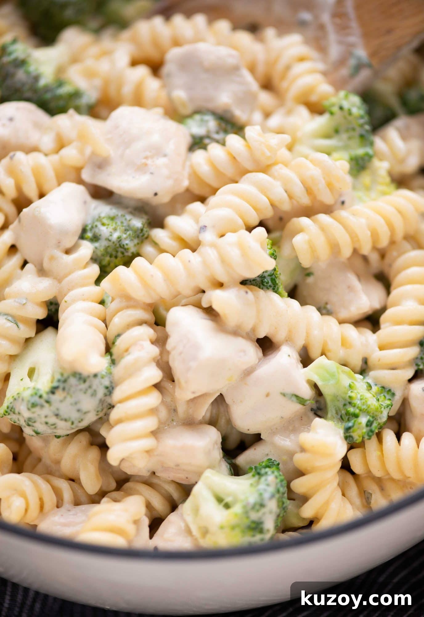 Creamy Chicken and Broccoli Pasta Recipe for Busy Weeknights 2 Creamy Chicken broccoli pasta is a comforting dinner recipe, that everyone loves in the family. The rich creamy garlic parmesan sauce is made with butter, flour, heavy cream and parmesan cheese.