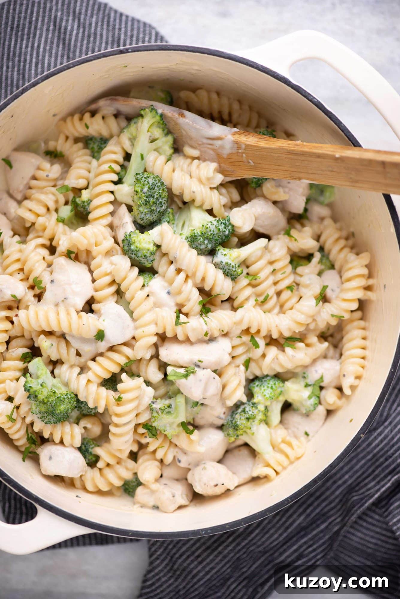 Creamy Chicken and Broccoli Pasta Recipe for Busy Weeknights 3 Creamy Chicken broccoli pasta is a comforting dinner recipe, that everyone loves in the family. The rich creamy garlic parmesan sauce is made with butter, flour, heavy cream and parmesan cheese.