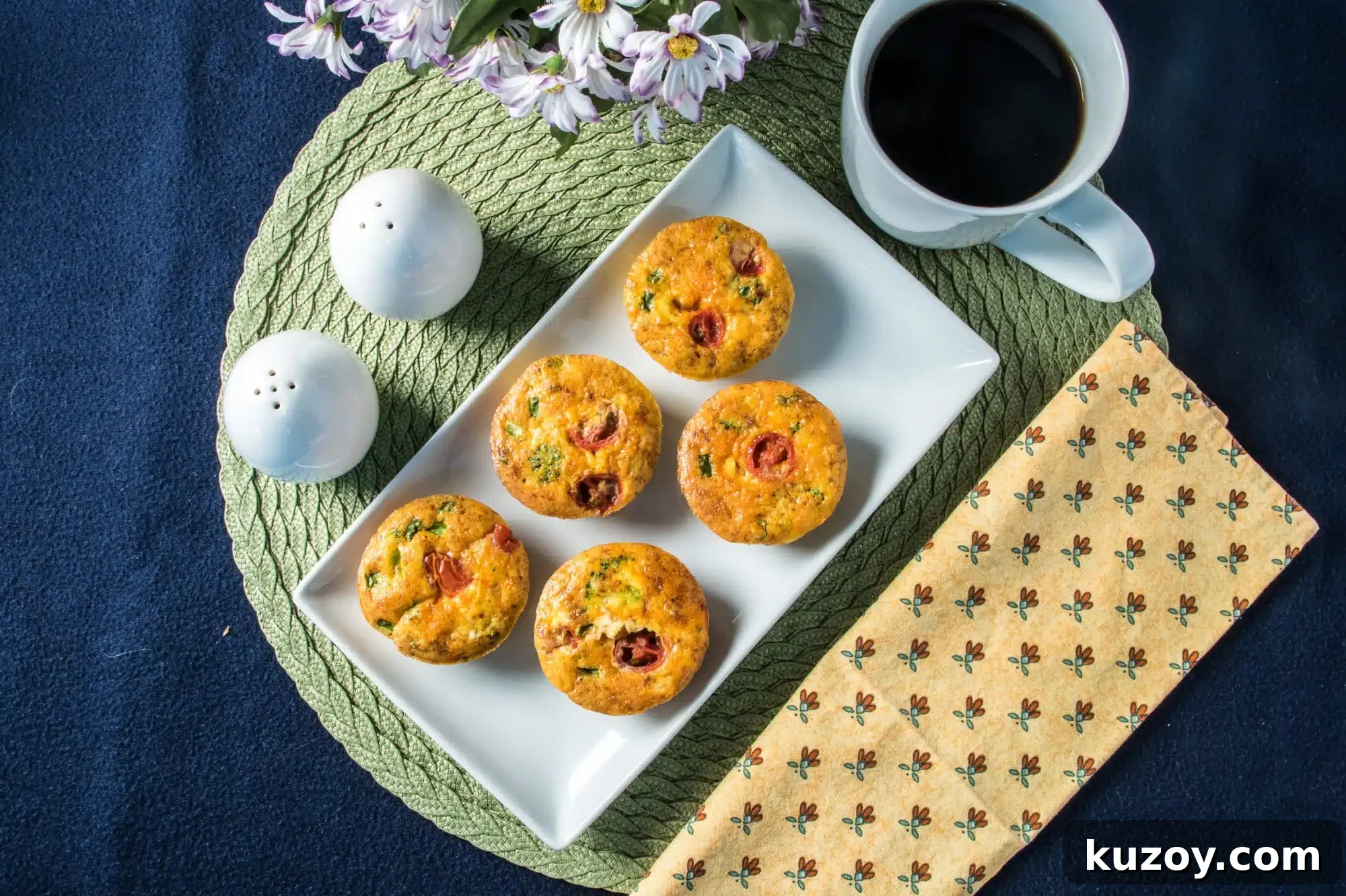 Chorizo, Broccoli & Cheese Egg Muffin Cups 3 Egg Muffin Cups on plate