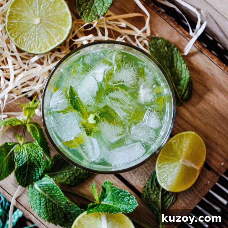 Cocktail with lime, mint, and mint vodka