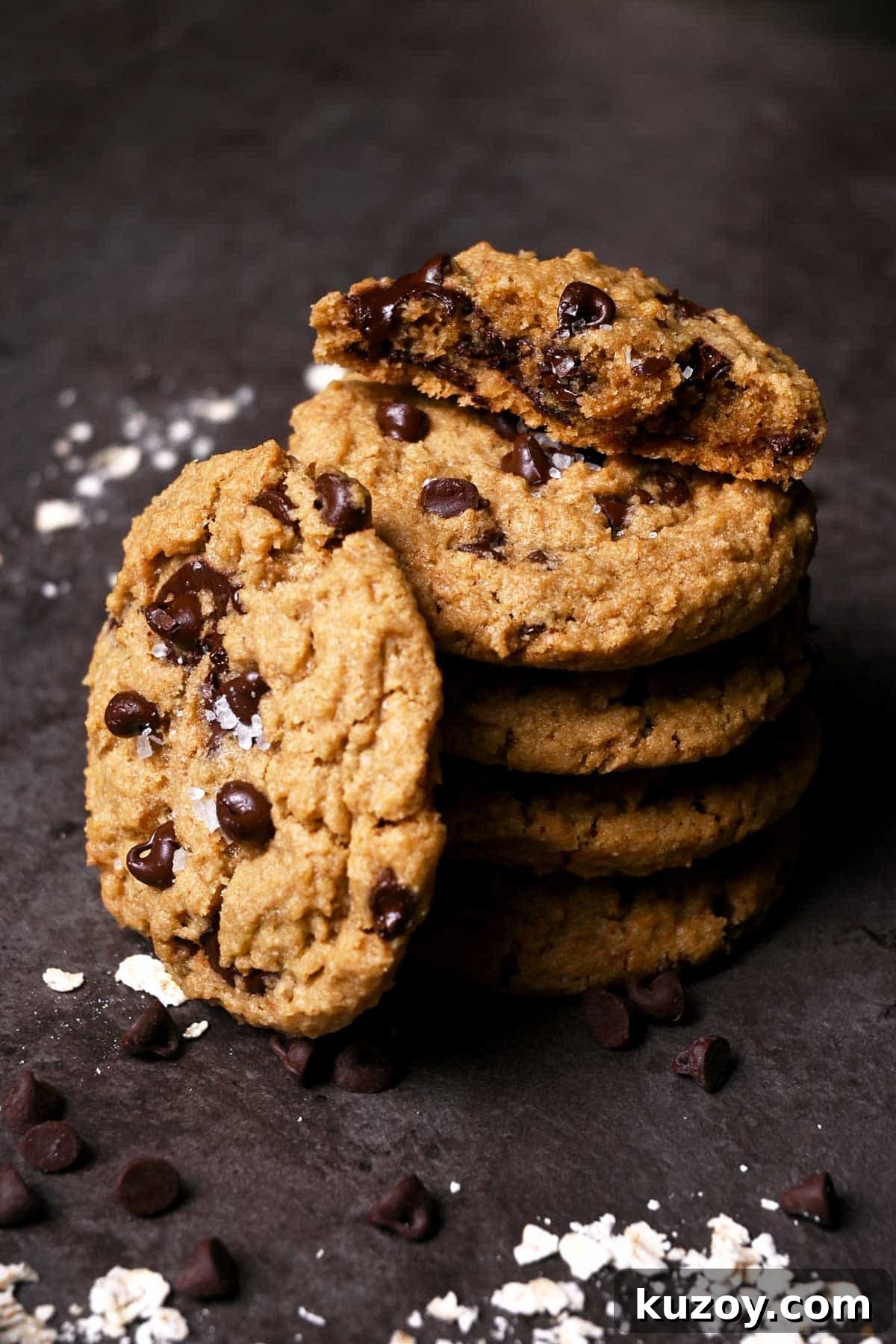 Oat Flour Chocolate Chip Cookie Recipe for Chewy, Gluten-Free Treats 3 gluten free chocolate chip cookies with sea salt flakes
