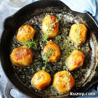 Russet Idaho Fondant Potatoes Recipe: Crispy Sides, Tender Centers 20 Horizontal Photo of Fondant potatoes in a cast iron sklllet
