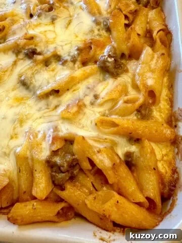 Baked lazy lasagna with mozzarella cheese on top.