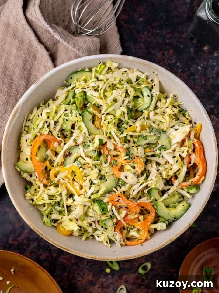 Asian Cucumber Slaw with Tangy Sweet Chili Dressing — Fresh Crunch and Zing 7 Asian cucumber slaw tossed together