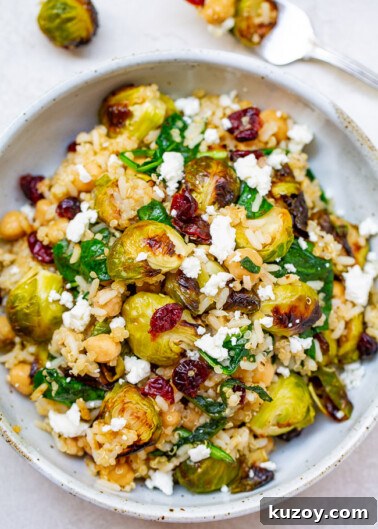 A bowl of roasted Brussels sprouts salad.