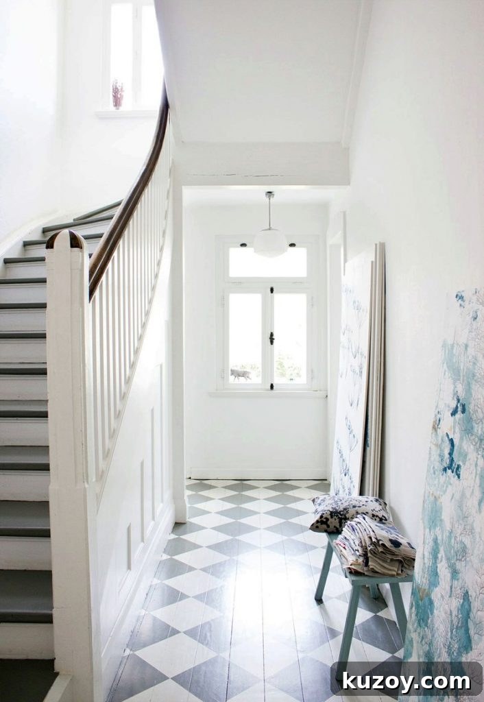 How to Choose the Perfect Checkered Floor for Your Space 24 stairs in a house with a white entry