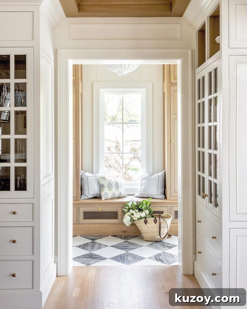 How to Choose the Perfect Checkered Floor for Your Space 9 a mudroom with checkered floors next to hardwoods