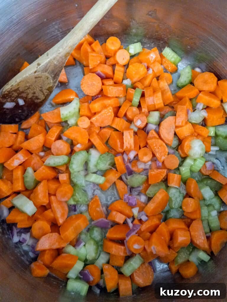chopped veggies and butter in a large pot.