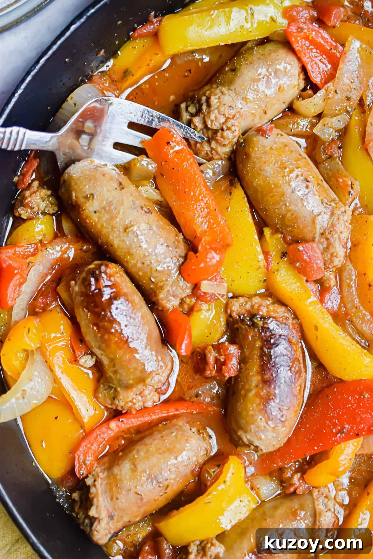 One-Pan Sausage and Peppers Recipe for Quick Weeknight Meals 10 A very close shot of the one pot sausage and peppers.