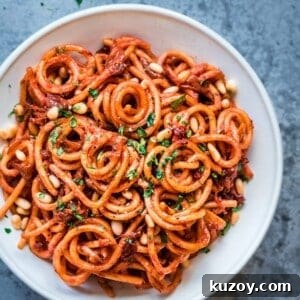 bowl of vegan caramelized onion pasta
