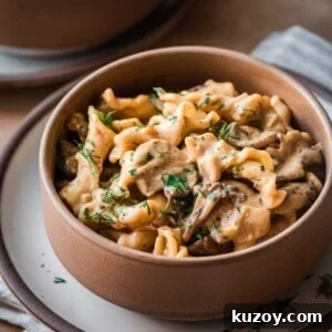 mushroom pasta in a bowl