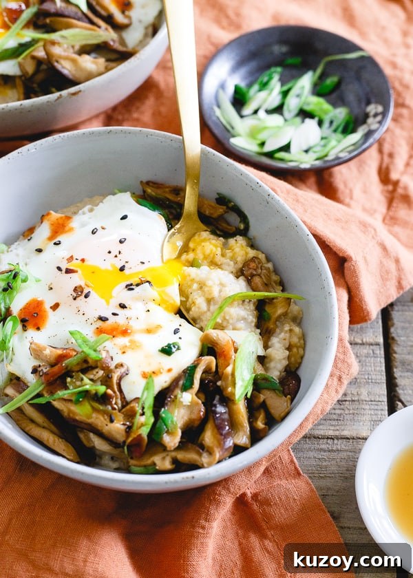 Savory Asian Oatbran Bowl: Ginger-Sesame Breakfast & Lunch Recipe 2 Savory Asian Oat Bran in a bowl.