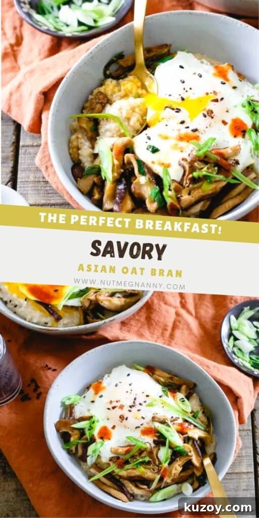Savory Asian Oatbran Bowl: Ginger-Sesame Breakfast & Lunch Recipe 9 Savory Asian Oat Bran pin for Pinterest.