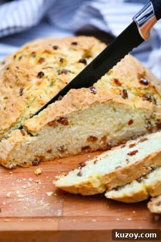photo of slicing Irish soda bread