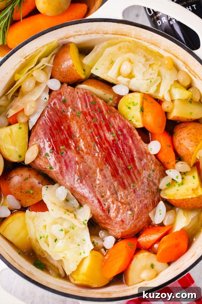 Dutch Oven Corned Beef Braised in Guinness 9 Homamade Dutch oven corned beef with beer and veggies.