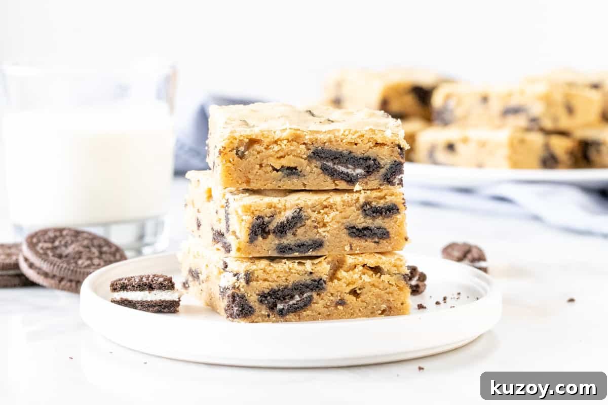 Oreo Blondies Recipe: Chewy Oreo-Stuffed Blondie Bars 3 Stack of 3 Oreo blondies