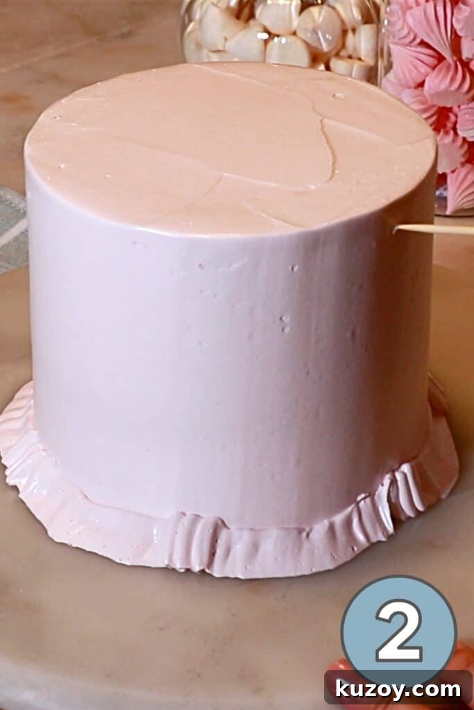 Vintage Pink Cake Ideas for Elegant Party Desserts 21 marking the length for the buttercream ruffles with a toothpick