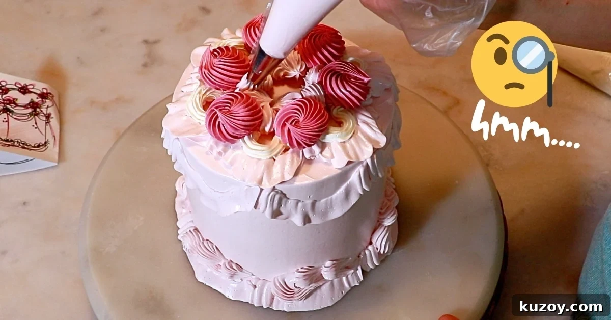 Vintage Pink Cake Ideas for Elegant Party Desserts 25 piping lots of buttercream decorations on top of the cake