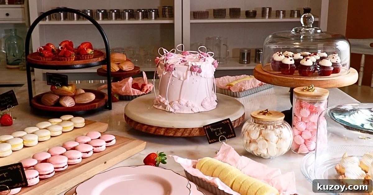 Vintage Pink Cake Ideas for Elegant Party Desserts 33 a pink vintage cake and mini pastries for birthday party