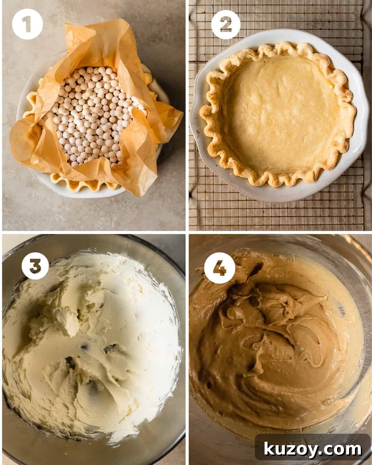 Step-by-step images showing crust preparation and filling.