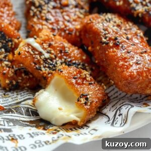 Crispy Spicy Mozzarella Sticks with Zesty Marinara Dip 4 cheese deep fried mozzarella sticked with a spicy Japanese inspired sauce