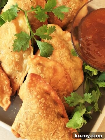 A plate of samosas with beef, pea and potato filling.