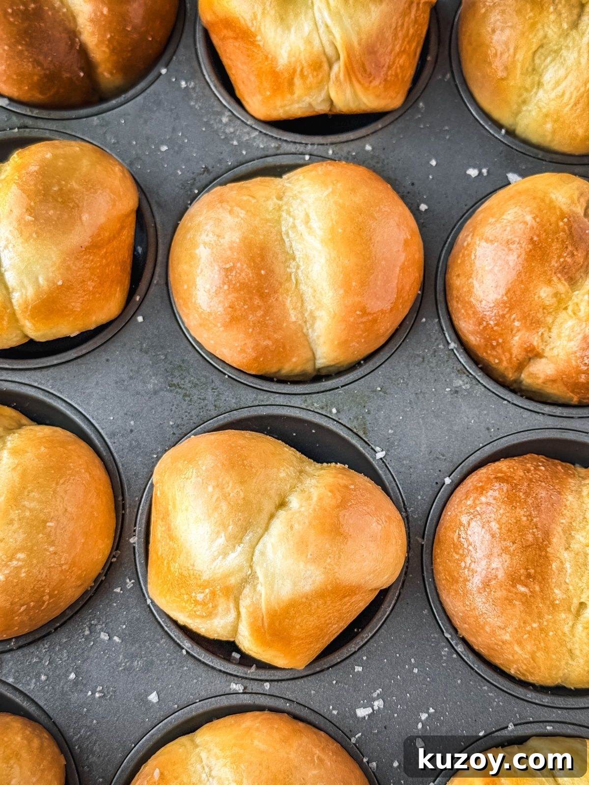 Soft, Buttery Double-Crust Dinner Rolls 9 Double cheeked buns in a muffin tin.