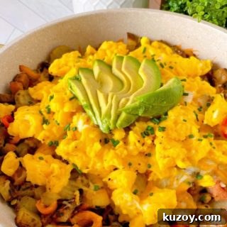 Country Skillet Breakfast Scramble with Sausage & Potatoes 9 Country Skillet Breakfast Scramble in a skillet o