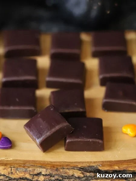 How to Make Classic Homemade Caramel Candy at Home 10 black licorice caramel candies on a serving tray