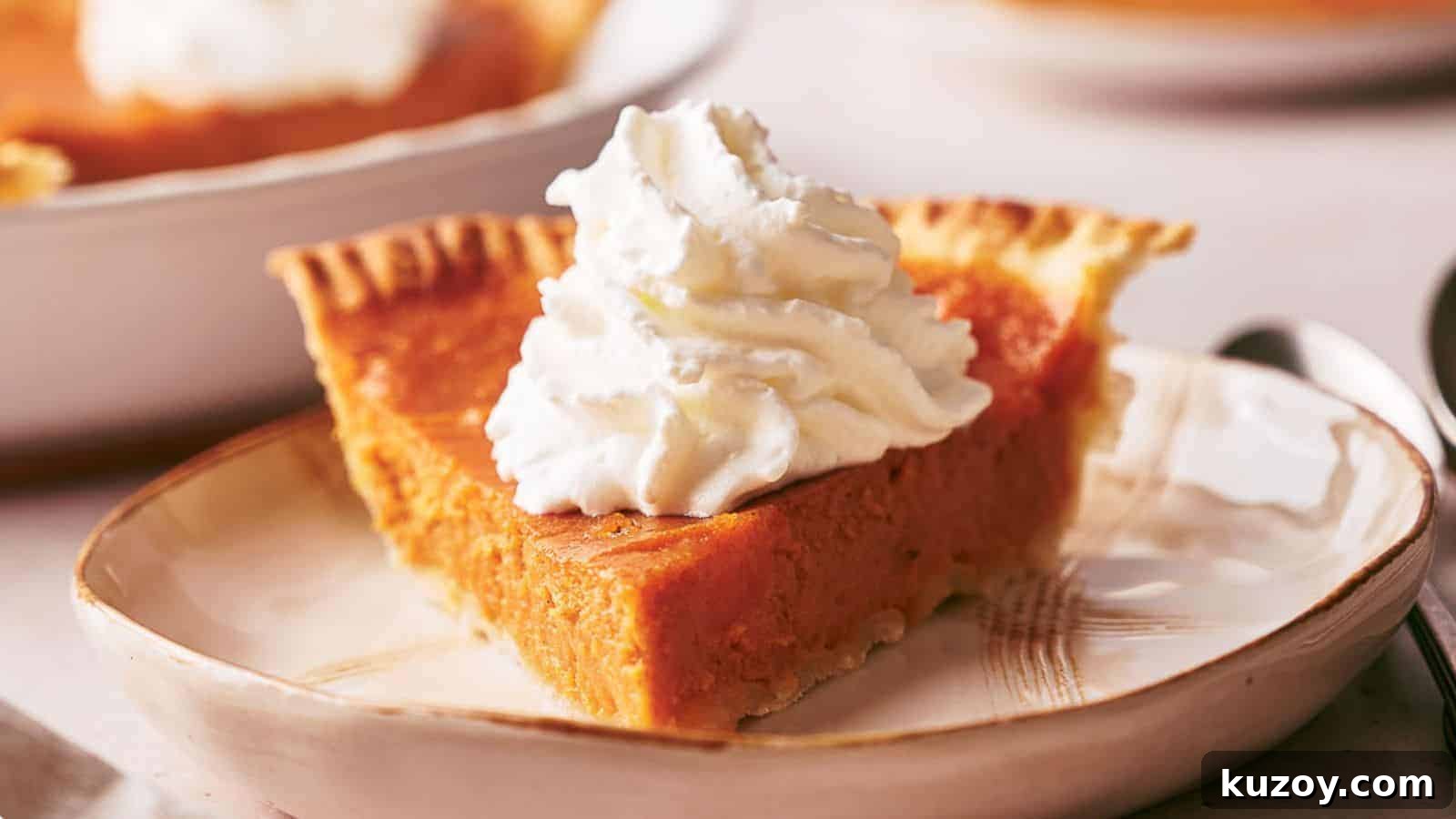 33 Must-Bring Thanksgiving Potluck Recipes for Every Year 32 A slice of sweet potato pie with a swirl of cream on it.
