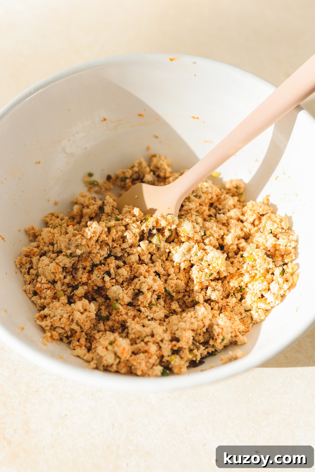 tofu crumbled in a large bowl