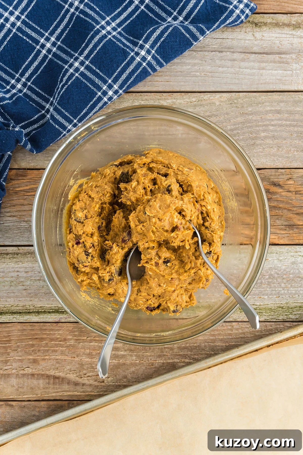 Pumpkin Oat Breakfast Cookies — Ready in 30 Minutes 8 Pumpkin Breakfast Cookie batter in a glass mixing bowl.