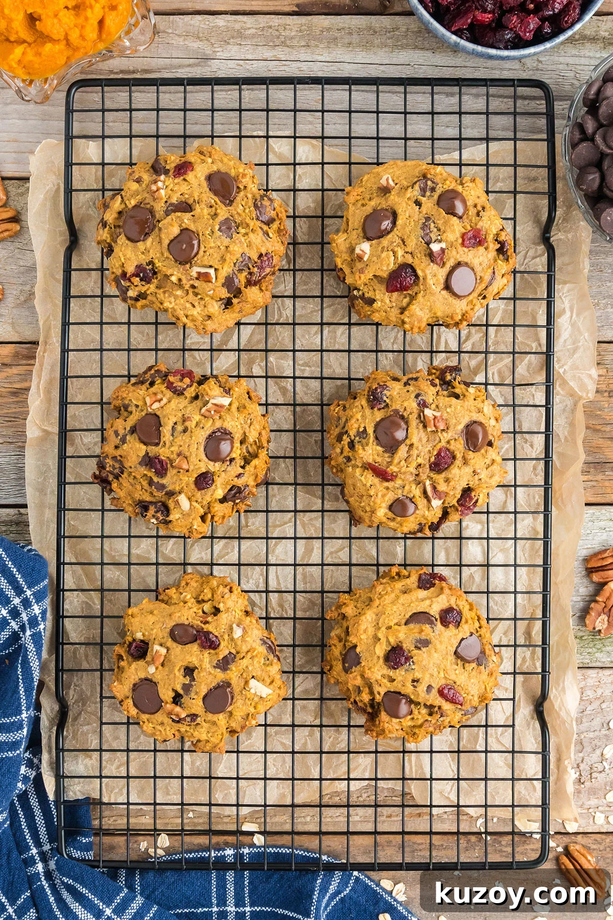 Pumpkin Oat Breakfast Cookies — Ready in 30 Minutes 10 Pumpkin Breakfast Cookies cooling on a wire rack.