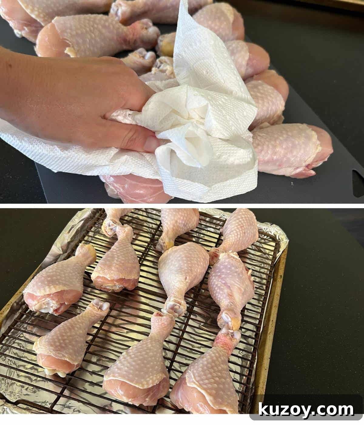 Crispy Oven-Baked BBQ Chicken Drumsticks Recipe 4 Drying chicken drumsticks.