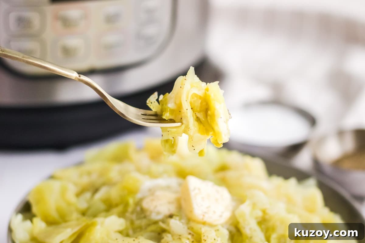 Instant Pot Braised Cabbage Recipe: Quick Tender Cabbage 7 instant pot cabbage on a fork