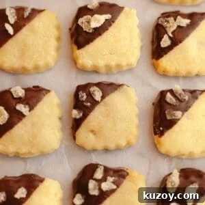 Double-Ginger Shortbread Cookies: Chewy Ginger & Crystallized Chip Recipe 17 Three lines of ginger shortbread cookies, half dipped in chocolate and crystallized ginger.