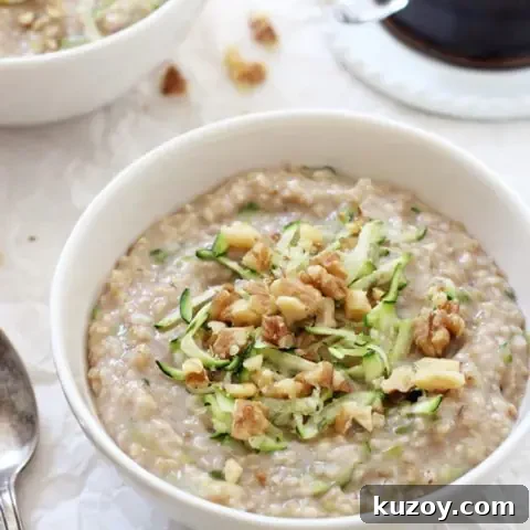 Steel-Cut Oats with Zucchini Bread Flavor 2 Perfectly creamy zucchini bread steel cut oatmeal! This healthy breakfast is filled with rich vanilla, warm cinnamon and shredded zucchini! Vegan and gluten free!