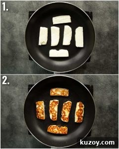how to pan fry halloumi 2 step by step photos showing how to pan fry halloumi