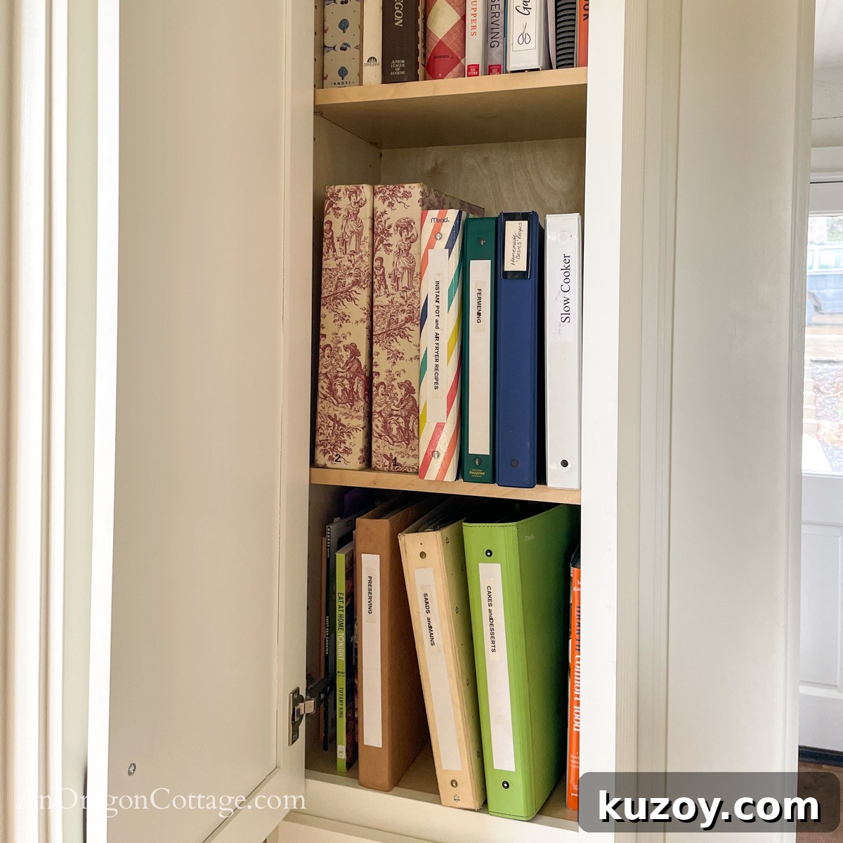 Smart Ways to Organize Your Recipes: Paper and Digital Methods 3 Recipe binders in cabinet
