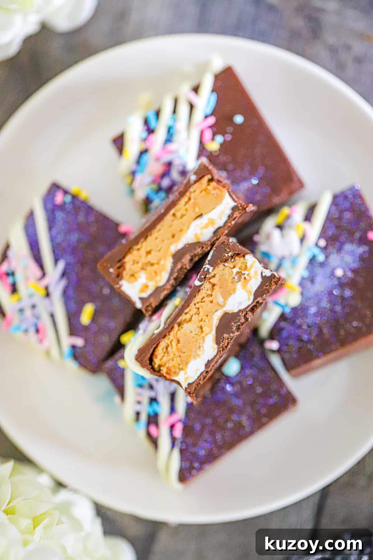 Marshmallow Peanut Butter Chocolate Bliss Bars Recipe 7 Close-up of finished no-bake chocolate bars ready to serve