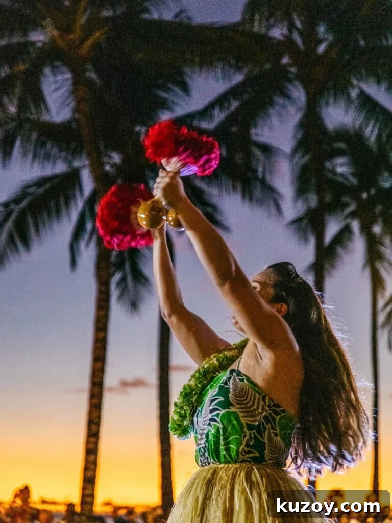 Waikīkī Live Music & Hula Show Guide (Updated 2026) 2 Hula performance at sunset at Kūhiō Beach Hula Show, Waikīkī, Oʻahu.