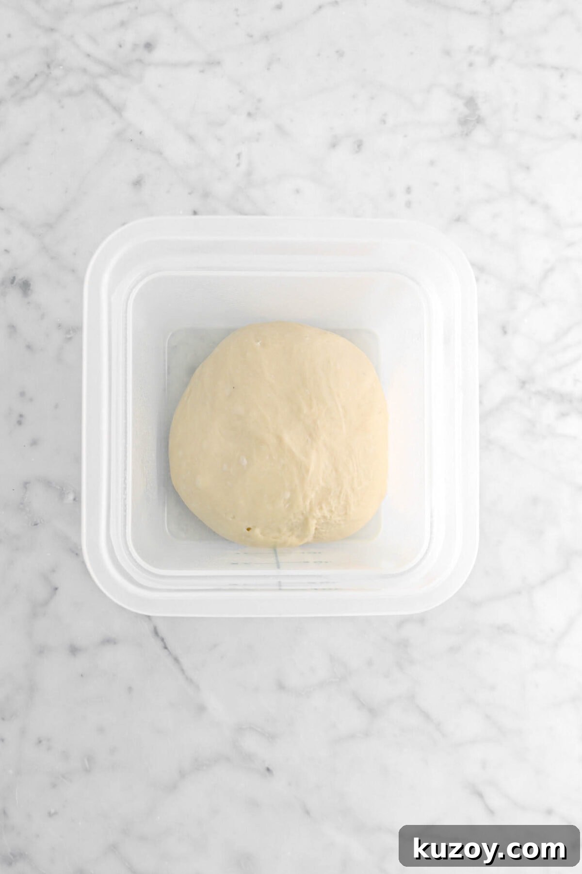 Cinnamon Sugar Walnut Pull-Apart Bread Recipe 13 dough in plastic container on marble surface
