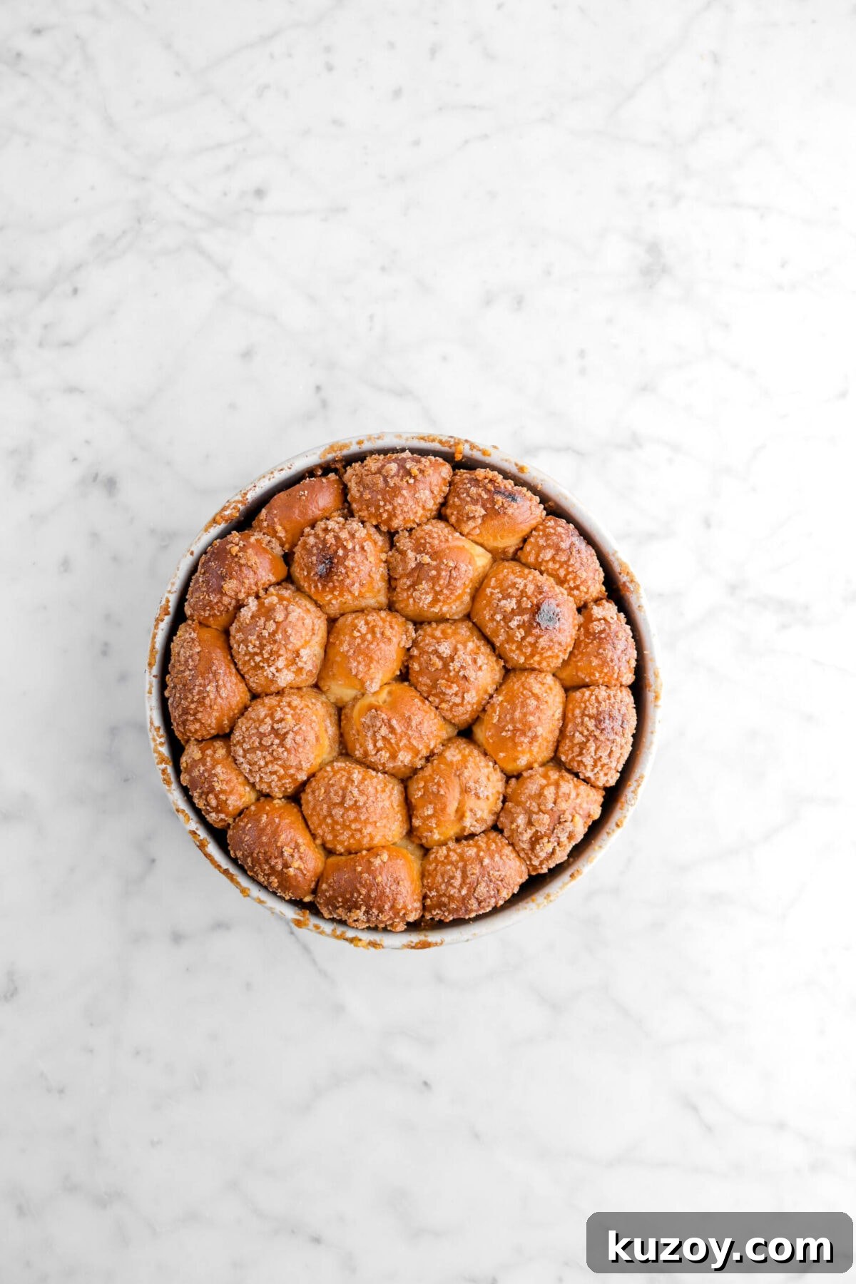 Cinnamon Sugar Walnut Pull-Apart Bread Recipe 23 baked pull apart bread in round cake pan
