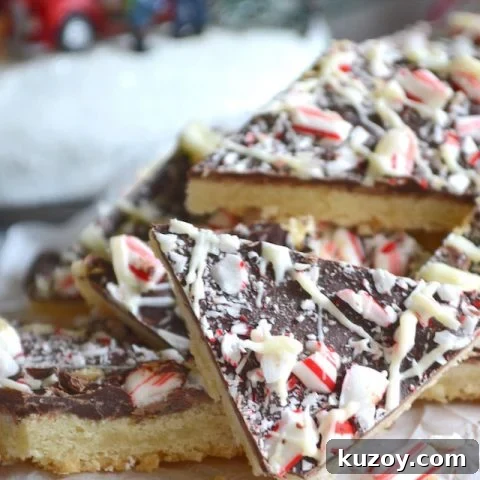 shortbread peppermint bark piled on parchment paper